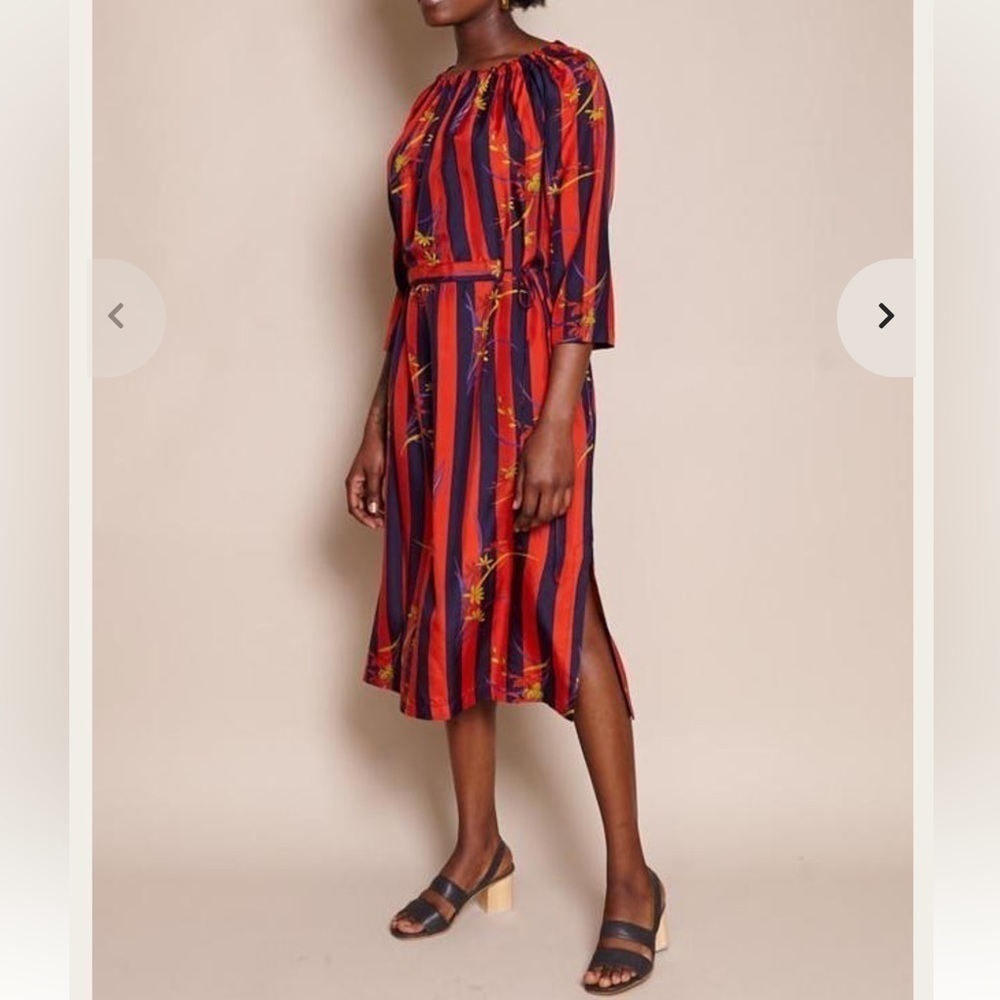 Raquel Allegra Gather Neck Dress in Nightshade Stripe size S